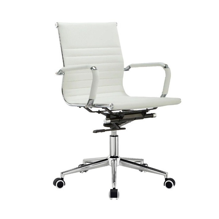 Silla Eames Ribbed de Cuero — Blanca